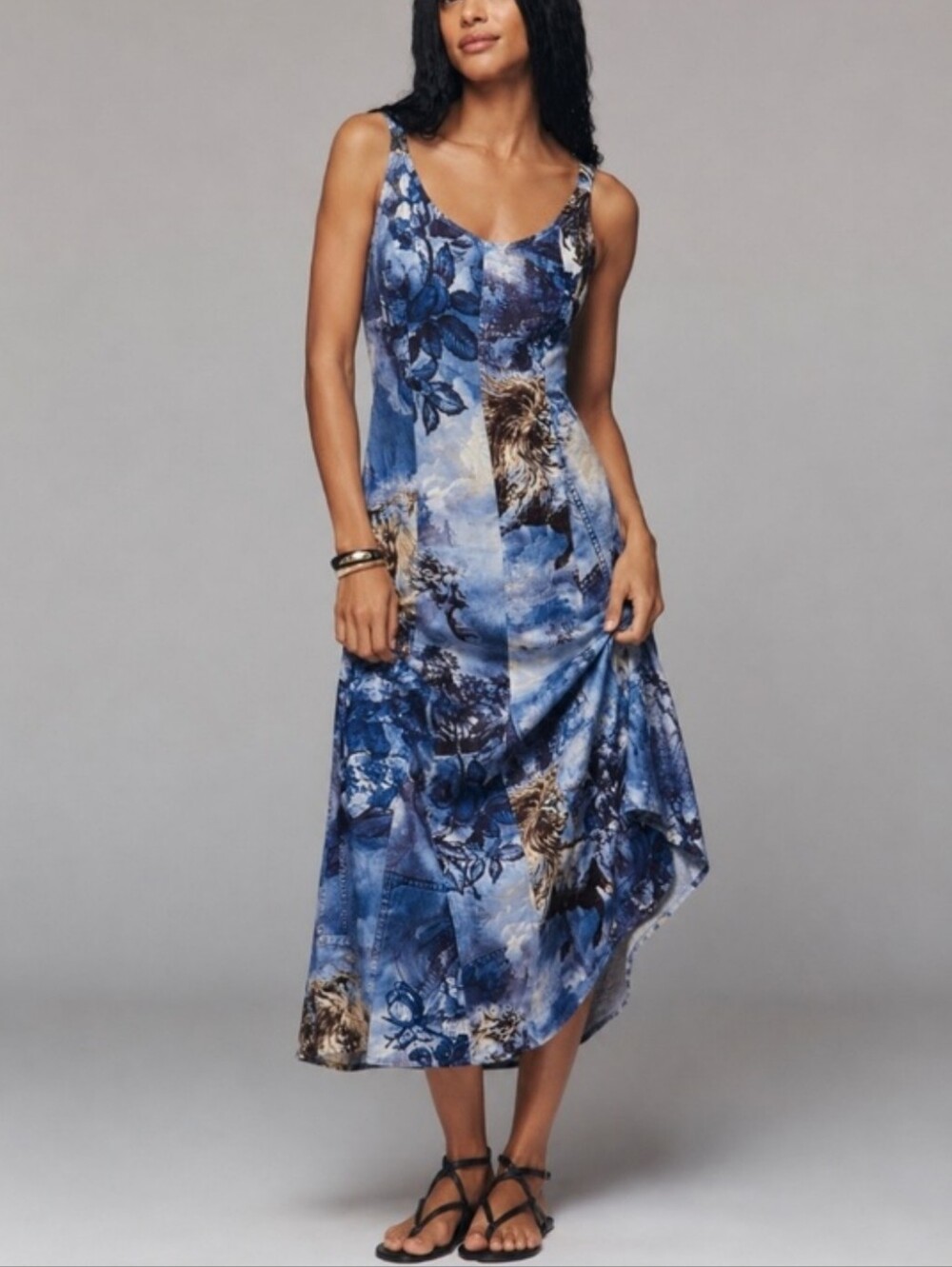NWT Anthropologie Pilcro Sleeveless Scoop Neck Midi Dress Baroque Denim Look SM